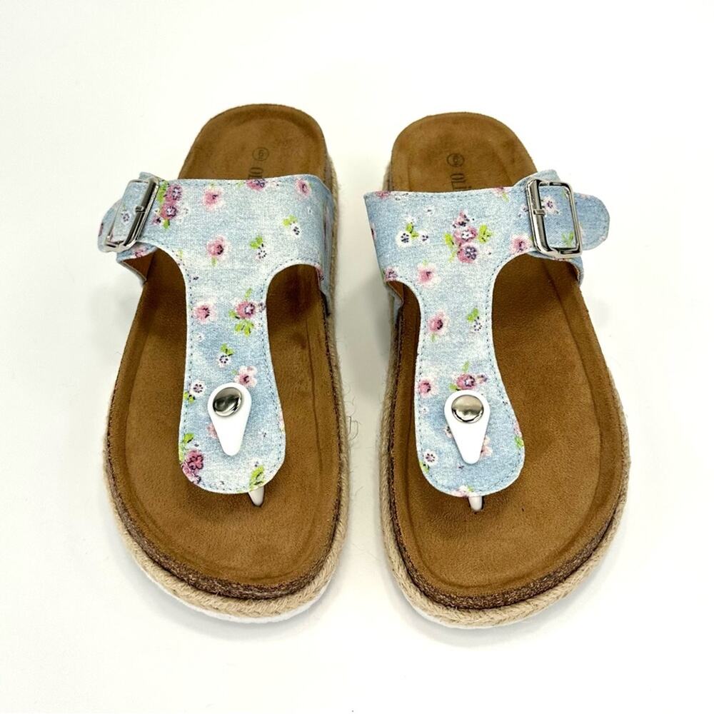 Olivia Miller Sandal Size 6 Thong-Toe Blue Adjustable Strap Padded Footbed New